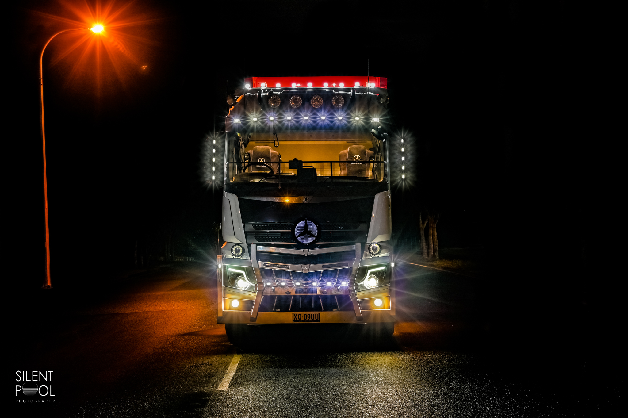 Mercedes Transport Truck Night Photo